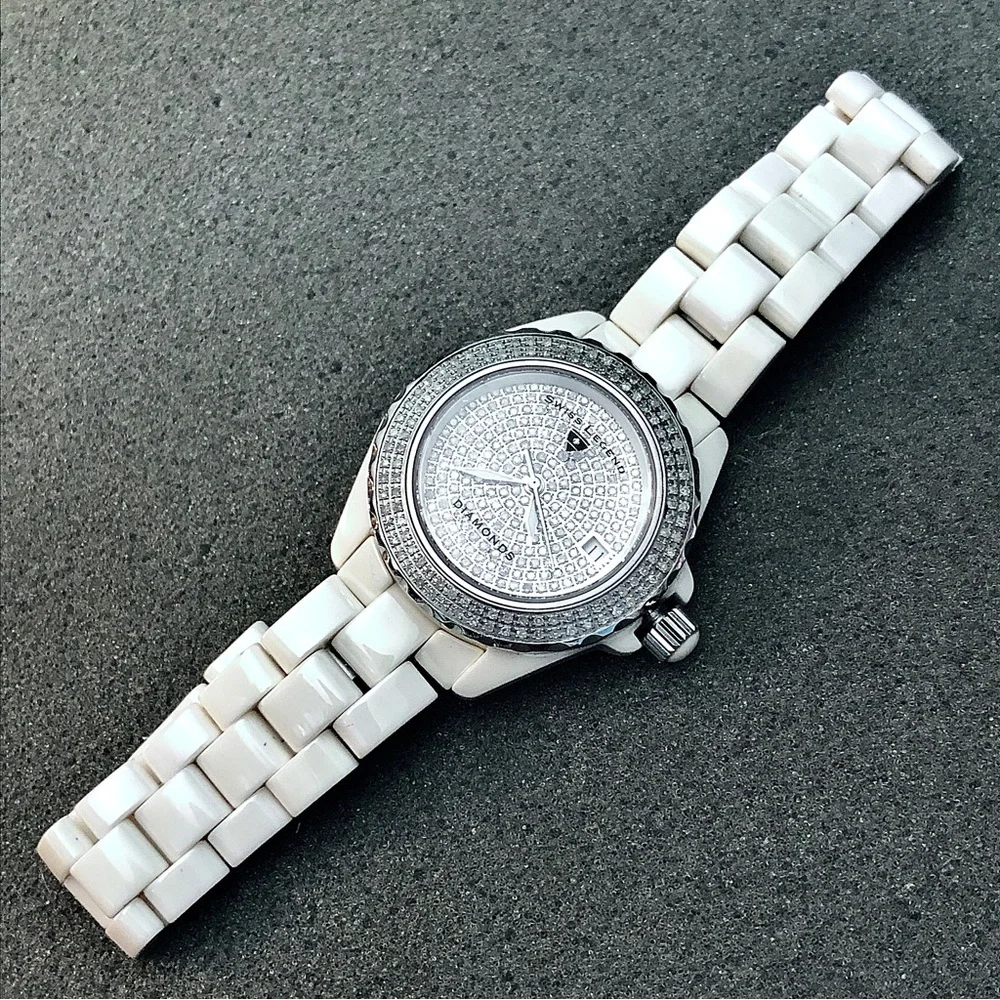 Swiss Legend Diamond Watch Diamonds Ceramic Karamica Date Large Stainles…